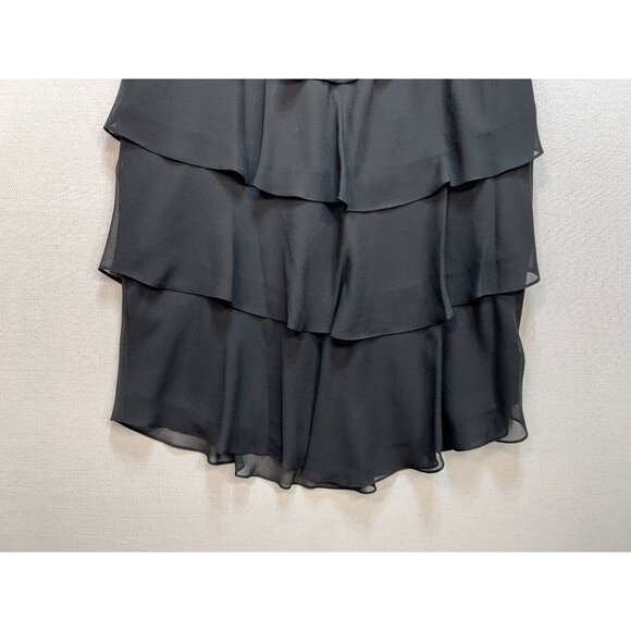 SLNY Womens Tiered Capelet Chiffon Dress Large Black Party Flutter Sleeve Midi - Picture 12 of 12